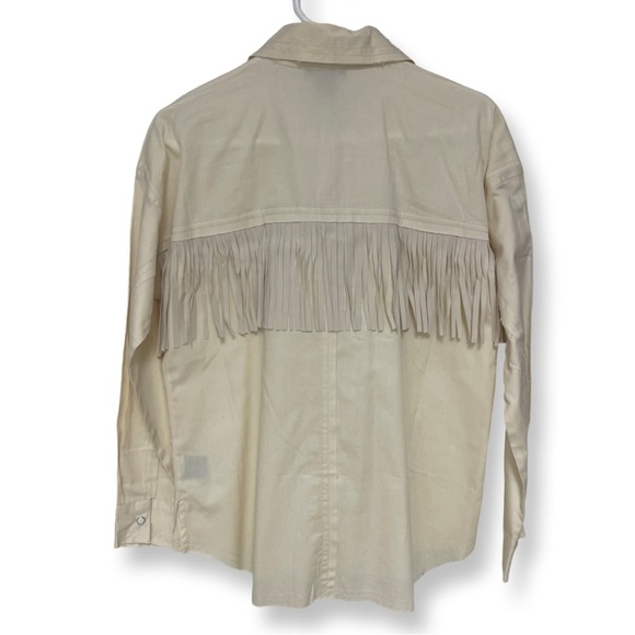 Rock & Roll Denim Twill Shirt With Suede Fringe Women’s Small Cream - Picture 2 of 10